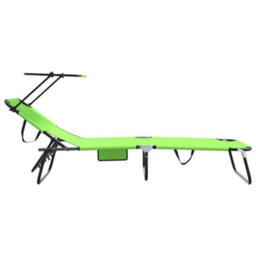 Berkfield Folding Sun Lounger With Canopy Green 600D Oxford Fabric - thumbnail 5