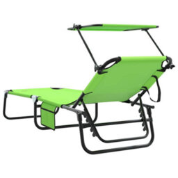 Berkfield Folding Sun Lounger With Canopy Green 600D Oxford Fabric - thumbnail 6