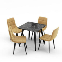 Urbn-Living Urbnliving 5Pcs Crimea Shinny Modern Ceramic Top Dining Table & Yellow Velvet Chairs With Metal Legs - thumbnail 6