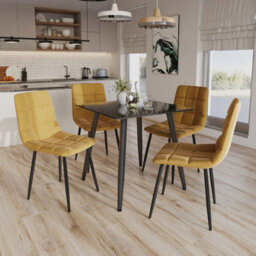Urbn-Living Urbnliving 5Pcs Crimea Shinny Modern Ceramic Top Dining Table & Yellow Velvet Chairs With Metal Legs - thumbnail 4