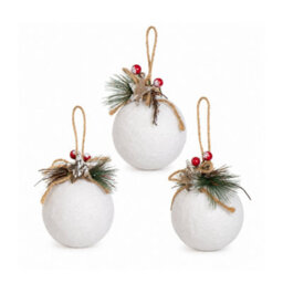 Melody Maison Set Of 3 White Velvet Christmas Bauble Decorations With Foliage - 7Cm - thumbnail 6
