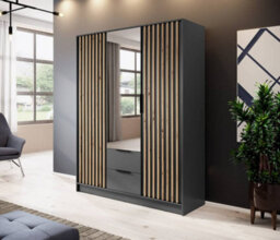 Arte Nelly Contemporary Mirrored Hinged 3 Door Wardrobe Graphite 2 Drawers 8 Shelves 1 Rail Lamela Decor (H)2000mm (W)1550mm (D)510mm - thumbnail 1