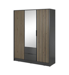 Arte Nelly Contemporary Mirrored Hinged 3 Door Wardrobe Graphite 2 Drawers 8 Shelves 1 Rail Lamela Decor (H)2000mm (W)1550mm (D)510mm - thumbnail 2