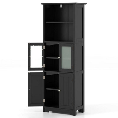 Chic Wood Storage Cabinet 2 Doors Display Organizer Pantry Cupboard Black - image 1