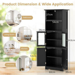 Chic Wood Storage Cabinet 2 Doors Display Organizer Pantry Cupboard Black - thumbnail 2