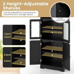 Chic Wood Storage Cabinet 2 Doors Display Organizer Pantry Cupboard Black - thumbnail 3