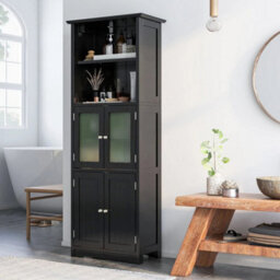 Chic Wood Storage Cabinet 2 Doors Display Organizer Pantry Cupboard Black - thumbnail 6