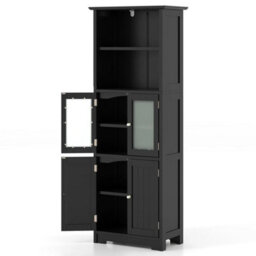Chic Wood Storage Cabinet 2 Doors Display Organizer Pantry Cupboard Black - thumbnail 1