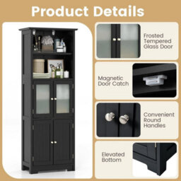 Chic Wood Storage Cabinet 2 Doors Display Organizer Pantry Cupboard Black - thumbnail 4