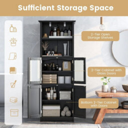 Chic Wood Storage Cabinet 2 Doors Display Organizer Pantry Cupboard Black - thumbnail 5