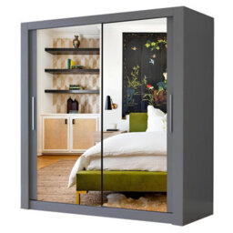 Ie Milan Sliding Mirror Door Wardrobe With Drawers & Shelves - Modern Bedroom Wardrobe, Grey,  (203 Cm X 216Cm ) - thumbnail 1