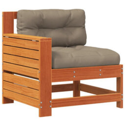 Berkfield Garden Armrest Sofa With Cushion Wax Brown Solid Wood Pine - thumbnail 2
