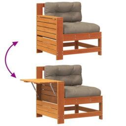 Berkfield Garden Armrest Sofa With Cushion Wax Brown Solid Wood Pine - thumbnail 7