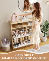 Slim Freestanding Shoe Storage Cabinet With 4 Flip Drawers & Open Display Shelf, For Entryway Hallway Porch Home, White - thumbnail 6