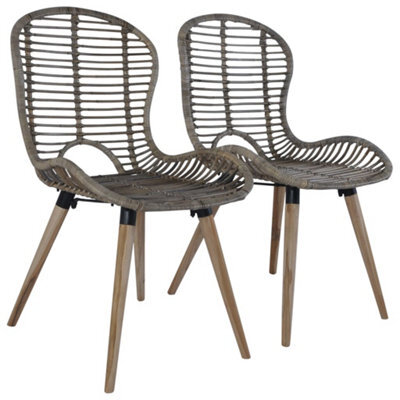 Vidaxl Dining Chairs 2 Pcs Brown Natural Rattan Dining Chairs - image 1