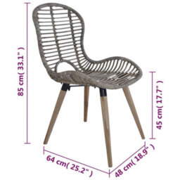 Vidaxl Dining Chairs 2 Pcs Brown Natural Rattan Dining Chairs - thumbnail 7