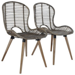 Vidaxl Dining Chairs 2 Pcs Brown Natural Rattan Dining Chairs