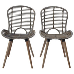 Vidaxl Dining Chairs 2 Pcs Brown Natural Rattan Dining Chairs - thumbnail 2