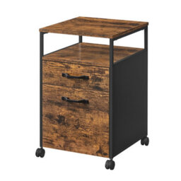 Ledrem Mobile File Cabinet With 2 Drawers, Open Shelf, Steel Frame, Rustic Brown And Ink Black - thumbnail 3