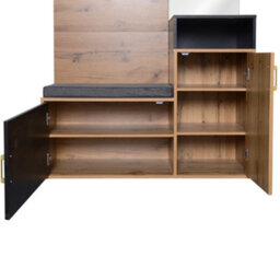 Abrihome Wall-Mounted Wardrobe Set With 4 Coat Hooks, Mirror, Shoe Storage & Bench, Hallway Wardrobe With Bench Seat, Black & Wood - thumbnail 5