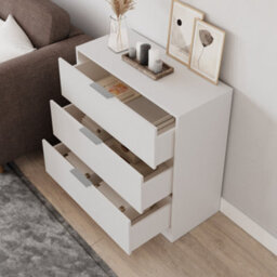 Urbn-Living Urbnliving Width 80Cm White Colour Chest Of 3 Drawers Modern Compact Storage Bedside Metal Handle Cabinet Bedroom Furniture - thumbnail 4