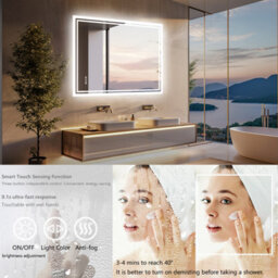 Luvodi 700 X 900mm 3 Colors Dimmable Led Bathroom Mirror Modern Vanity Mirrors With Lights For Wall - thumbnail 3