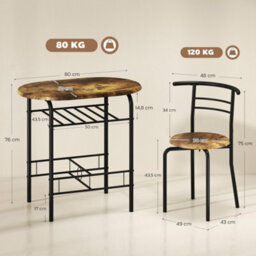 Wyld Haus Vepa Rustic Brown Compact 3-Piece Dining Set - Table And 2 Chairs, Industrial Oak-Effect Finish - thumbnail 3