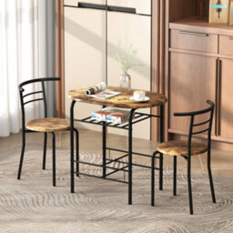 Wyld Haus Vepa Rustic Brown Compact 3-Piece Dining Set - Table And 2 Chairs, Industrial Oak-Effect Finish - thumbnail 2