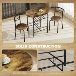 Wyld Haus Vepa Rustic Brown Compact 3-Piece Dining Set - Table And 2 Chairs, Industrial Oak-Effect Finish - thumbnail 6