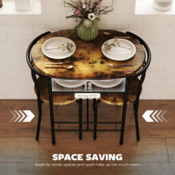 Wyld Haus Vepa Rustic Brown Compact 3-Piece Dining Set - Table And 2 Chairs, Industrial Oak-Effect Finish - thumbnail 5