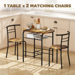 Wyld Haus Vepa Rustic Brown Compact 3-Piece Dining Set - Table And 2 Chairs, Industrial Oak-Effect Finish - thumbnail 4