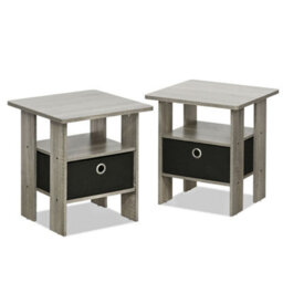 Walplus Furinno Andrey End Table Nightstand With Bin Drawer, French Oak Grey/black, Set Of 2 - thumbnail 2