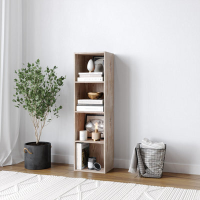 Urbn-Living Urbnliving 30Cm Height Antique Oak 4 Tier Wooden Bookcase Shelving Display Storage Wood Shelf Shelves Cube - image 1