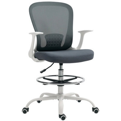Black And White Drafting Chair, Ergonomic Office Chair With Flip-Up Armrest - image 1