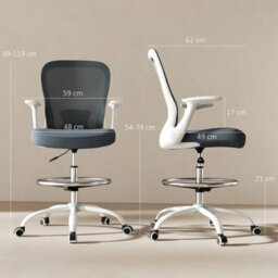 Black And White Drafting Chair, Ergonomic Office Chair With Flip-Up Armrest - thumbnail 2