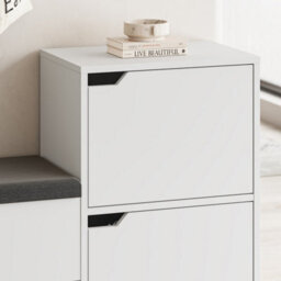 Decortie Modern Haven Shoe Bench Rack White 101.5(W) Organiser Hallway 2 Cupboard Storage Cabinet 1 Open Shelf Fabric Seat - thumbnail 5