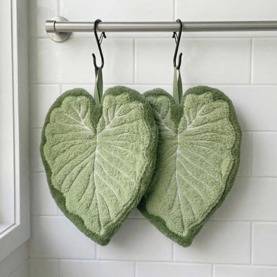 2 Pack Green Leaf Hand Towel Absorbent Super Soft And Fast Drying Hanging Kitchen Towels Leaf Funny Hand Towels For Bath Kitchen - image 1
