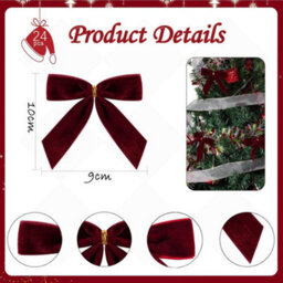 Amorly 24Pcs Red Velvet Christmas Bows, Xmas Tree Ornament Bows For Garland, Holiday Party Home Decoration - thumbnail 2