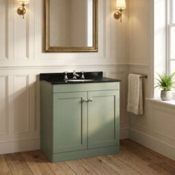 Balterley Swynnerton Traditional 2 Door Floor Standing Vanity Unit With Marble Basin, Satin Green, 800mm - thumbnail 4