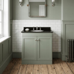 Balterley Swynnerton Traditional 2 Door Floor Standing Vanity Unit With Marble Basin, Satin Green, 800mm - thumbnail 2
