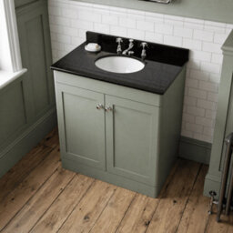 Balterley Swynnerton Traditional 2 Door Floor Standing Vanity Unit With Marble Basin, Satin Green, 800mm - thumbnail 3