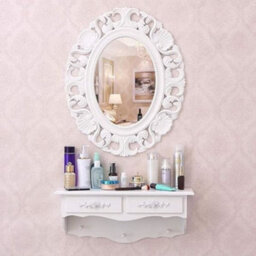 Deenz Oval Baroque Hanging Mirror Beautiful Wall Mirror Chic Mirror Home Decor Best For Gift 54X44Cm (White)