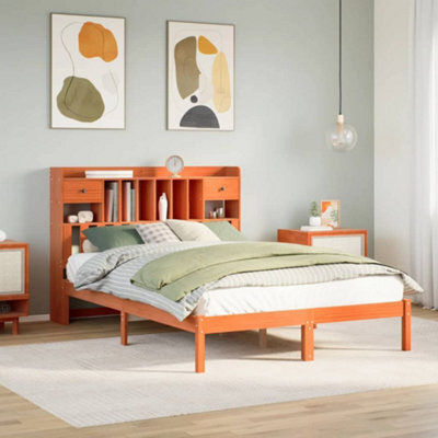 Berkfield Bookcase Bed Without Mattress Wax Brown 150X200 Cm King Solid Wood Pine - image 1