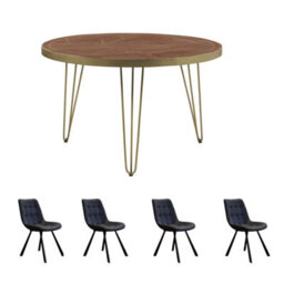 Dallas Dark Mango Wooden Round Dining Table 4 Seats Set With 4 Chairs - thumbnail 1