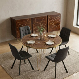 Dallas Dark Mango Wooden Round Dining Table 4 Seats Set With 4 Chairs - thumbnail 6
