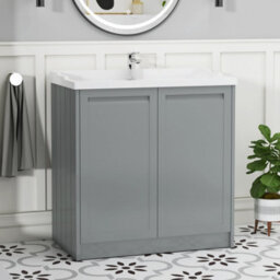 Royal Bathrooms Elmore 800mm Floor Standing 2 Door Bathroom Vanity Unit With Traditional Ceramic Basin Sink - Matt Pebble Grey - thumbnail 1