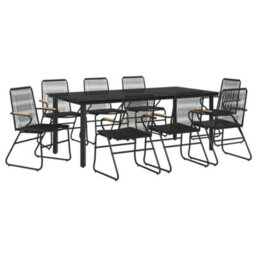Berkfield 9 Piece Garden Dining Set Black Pvc Rattan - thumbnail 3