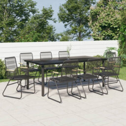 Berkfield 9 Piece Garden Dining Set Black Pvc Rattan