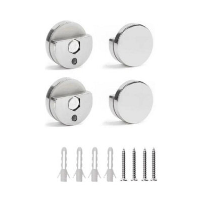 Sisi UK Mirror Clips 4 Pack Silver Half-Disk Zinc Alloy Mirror Holders With Screws & Plugs For 3 To 5mm Frameless Glass & Mirrors - image 1