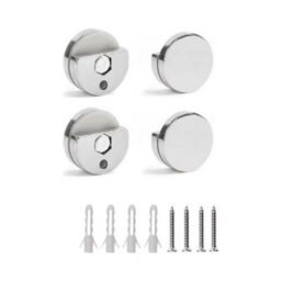 Sisi UK Mirror Clips 4 Pack Silver Half-Disk Zinc Alloy Mirror Holders With Screws & Plugs For 3 To 5mm Frameless Glass & Mirrors